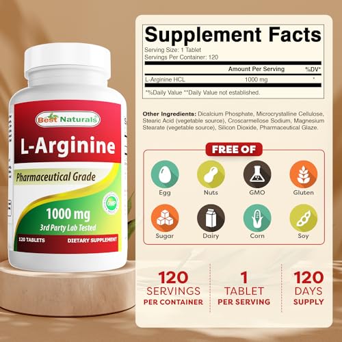 Best Naturals L-Arginine 1000 mg Tablets - 120 Count