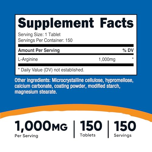 Nutricost L-Arginine 1000mg Amino Acid Tablets