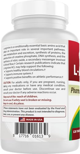 Best Naturals L-Arginine 1000 mg Tablets - 120 Count