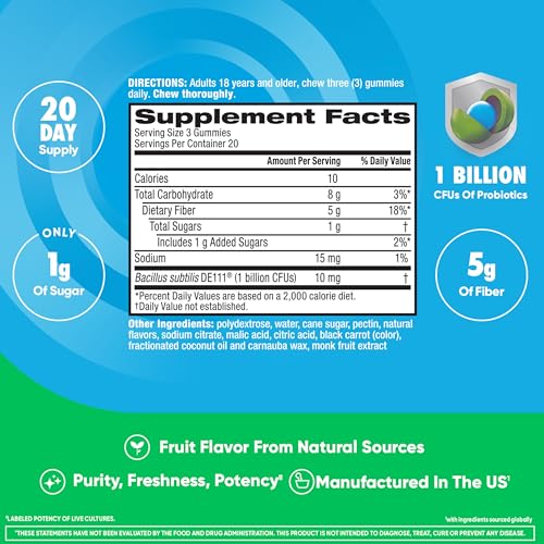 Digestive Advantage Prebiotic Fiber Gummies, 60ct Strawberry