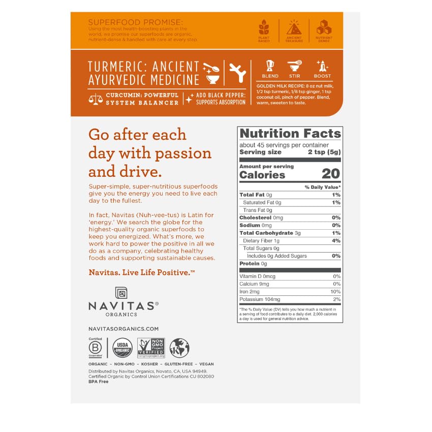 Organic Turmeric Powder - 8 oz, 45 Servings