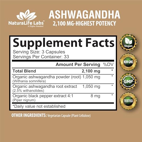 Organic Ashwagandha 2,100 mg - Stress Relief Capsules
