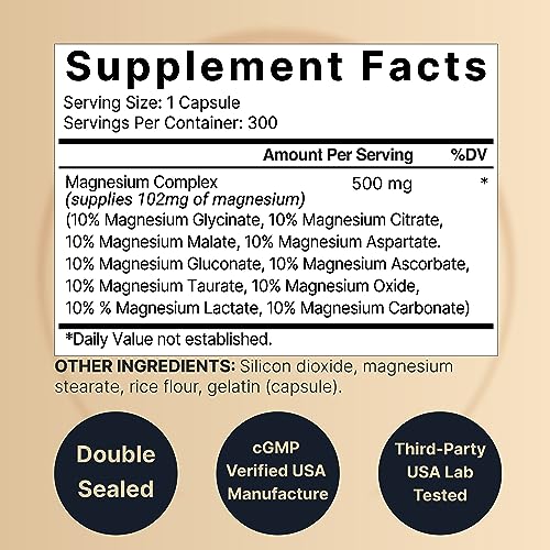 NatureBell 500mg Magnesium Complex Capsules – 300 Count