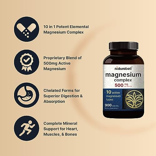 NatureBell 500mg Magnesium Complex Capsules – 300 Count