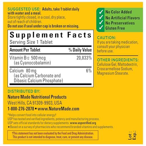 Nature Made B12 500 mcg Energy Support Tablets