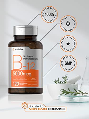 Horbäach B12 Sublingual Methylcobalamin 5000mcg Tablets