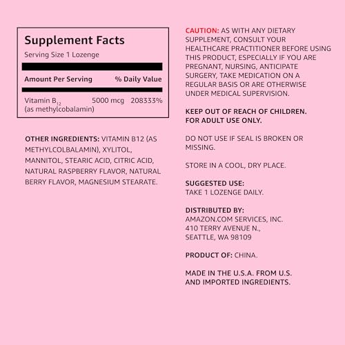 Vitamin B12 Methylcobalamin 5000 mcg Lozenges, Berry Flavor