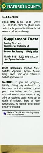 Nature's Bounty B12 Sublingual Liquid 5000 Mcg