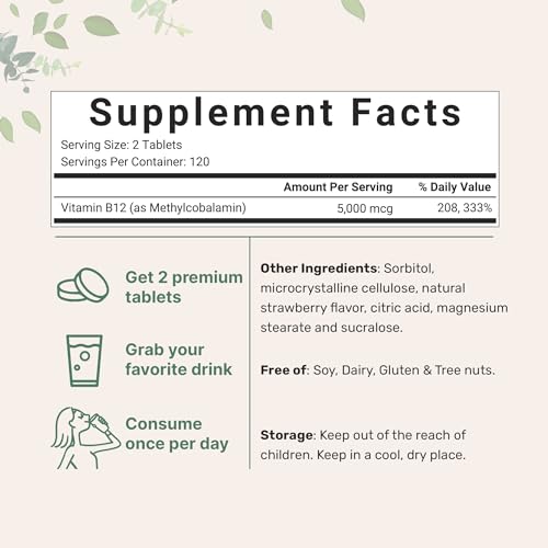 Vegan Methyl B12 5000mcg Chewable Tablets - 240 Count