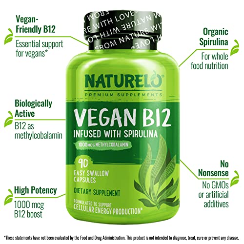 NATURELO Vegan B12 with Organic Spirulina - 90 Capsules