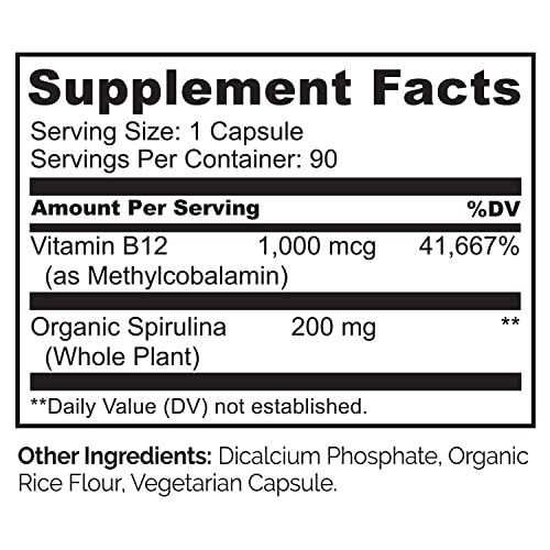 NATURELO Vegan B12 with Organic Spirulina - 90 Capsules
