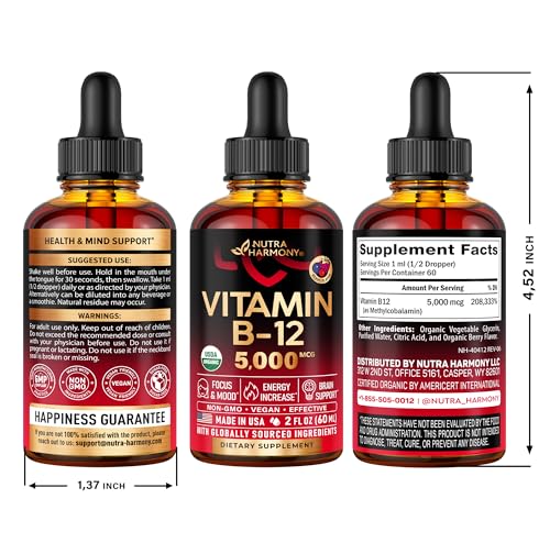 Organic Vegan B12 Sublingual Drops - 5000 mcg