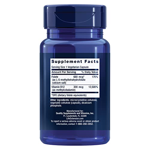 Life Extension BioActive Folate & B12 Supplement, 90 Capsules