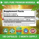 Moringa Oleifera Capsules - Pure Green Superfood 180ct