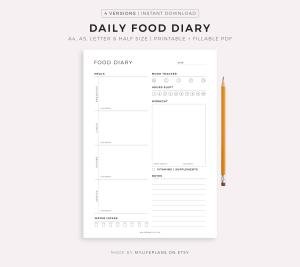 Daily Food Diary & Vitamin Tracker Printable