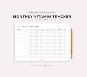 Vitamin Tracker Printable - Monthly Supplement Checklist
