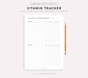 Daily Vitamin Tracker Printable for Health and Fitness