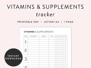 Vitamins and Supplements Tracker Printable Planner