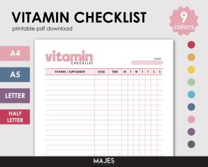 Vitamin Tracker and Fitness Planner Printable Template