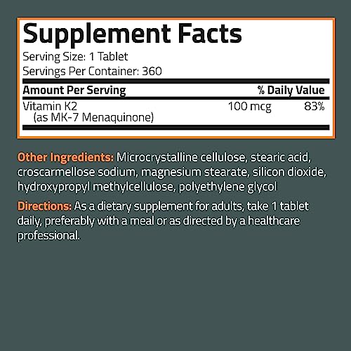 Bronson Vitamin K2 MK-7 100 MCG, 360 Tablets