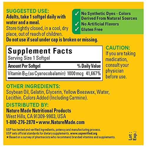 Nature Made Vitamin B12 1000 mcg Softgels, 90 Count