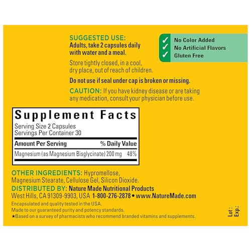 Nature Made Magnesium Glycinate 200 mg, 60 Capsules