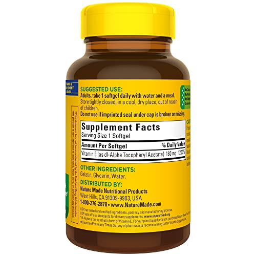 Nature Made Vitamin E 180 mg Softgels, 180 Count