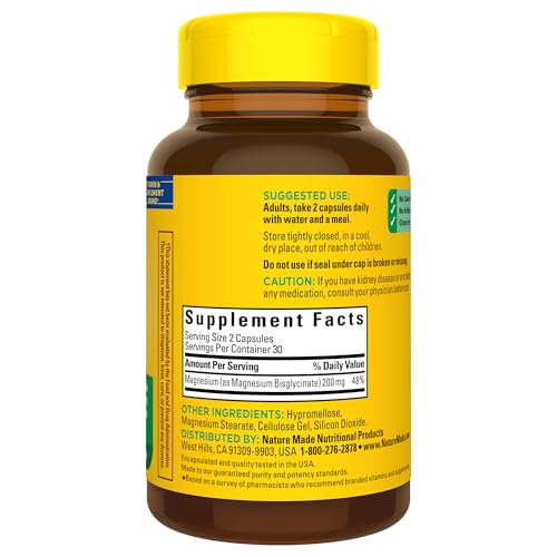 Nature Made Magnesium Glycinate 200 mg, 60 Capsules