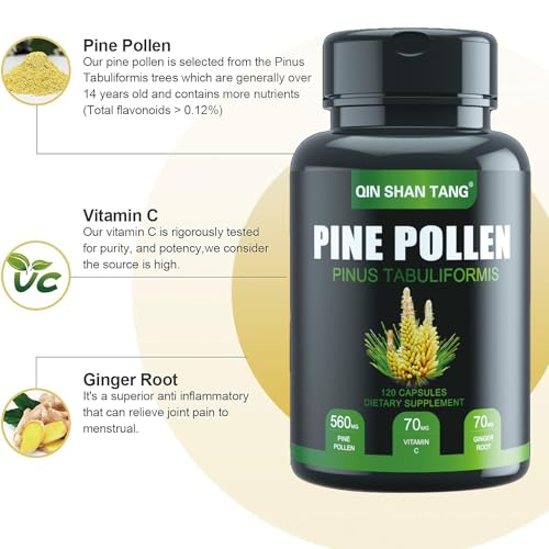 Pine Pollen with Ginger & Vitamin C, 120 Capsules