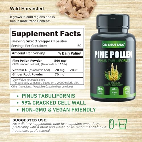 Pine Pollen with Ginger & Vitamin C, 120 Capsules