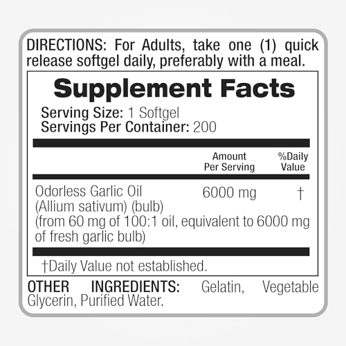Organic Garlic Softgels 6000mg - 200 Count
