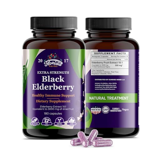 Black Elderberry Capsules - 180 Count, Organic Extract