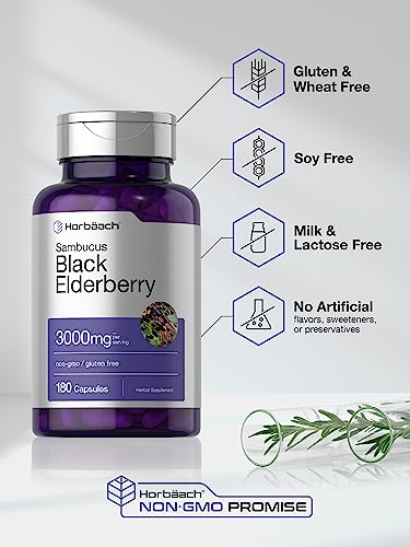 Horbäach Black Elderberry 3000mg Capsules, 180 Count