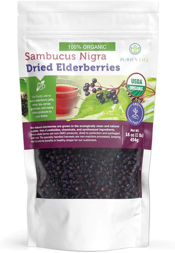 Organic Dried Elderberries for Immune Support, 1lb