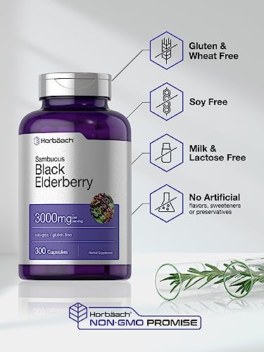 Horbäach Black Elderberry 3000mg Capsules - 300 Count