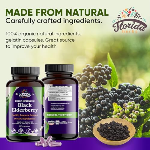 Black Elderberry Capsules - 180 Count, Organic Extract