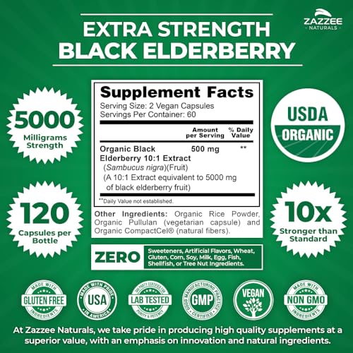 Organic Black Elderberry Extract 5000mg - 120 Capsules