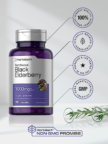 Horbäach Black Elderberry 3000mg Capsules, 180 Count