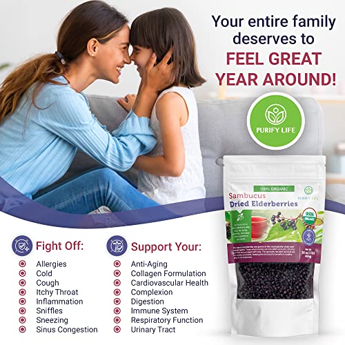 Organic Dried Elderberries for Immune Support, 1lb