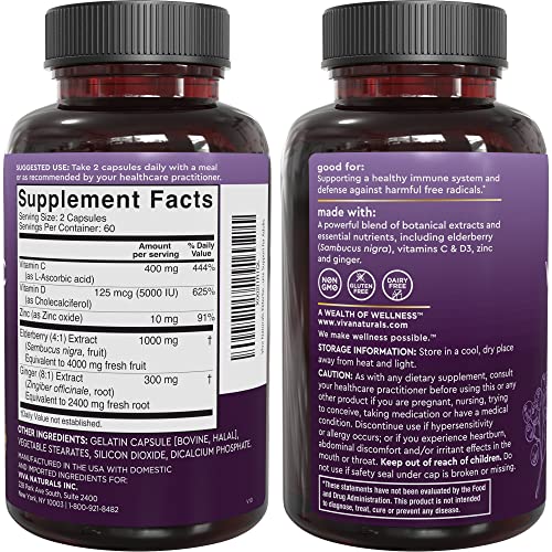 Viva Naturals Elderberry, C, Zinc & D3 Capsules