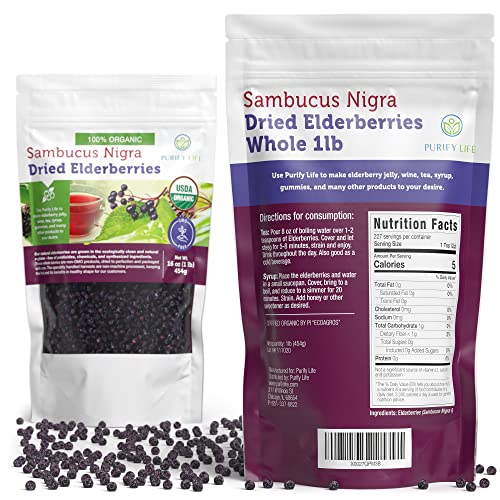 Organic Dried Elderberries for Immune Support, 1lb