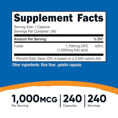 Nutricost Folic Acid 1000 mcg, 240 Capsules
