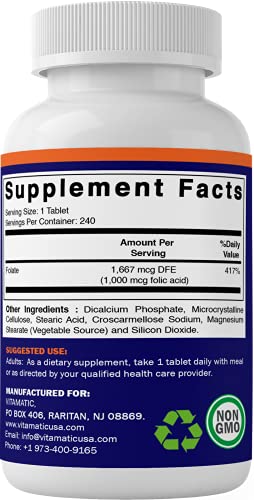 Vitamatic Folic Acid 1000 mcg Vegetarian Tablets