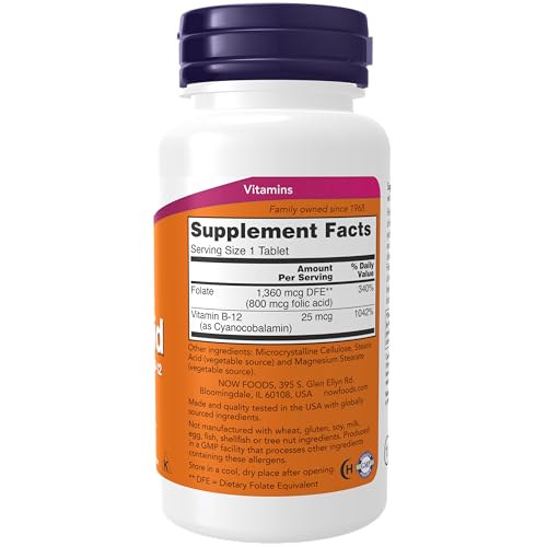 NOW Foods Folic Acid 800 mcg + B-12 Tablets
