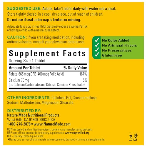 Nature Made Folic Acid 400 mcg - 250 Tablets