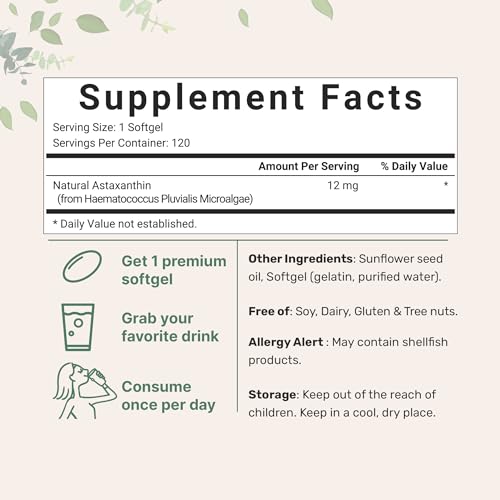 Premium Astaxanthin Antioxidant Softgels - 120 Count