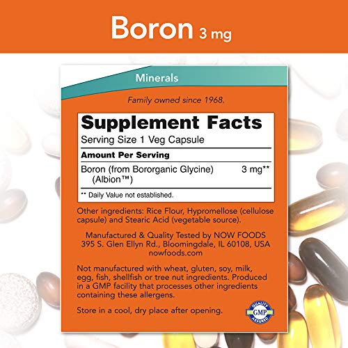 NOW Boron 3 mg for Structural Support, 250 Veg Capsules