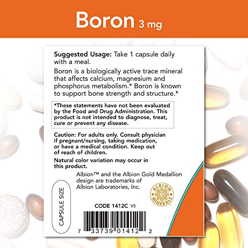 NOW Boron 3 mg for Structural Support, 250 Veg Capsules