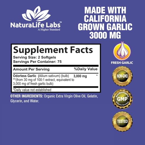 NaturaLife Labs Pure Odorless Garlic 3000 mg Softgels