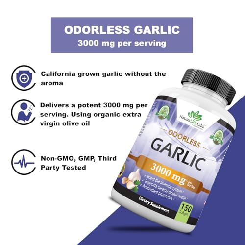 NaturaLife Labs Pure Odorless Garlic 3000 mg Softgels